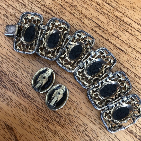 Vintage Intaglio Cabochon Link Bracelet/Earrings-Selro Selini?  Rickshaw - Picture 7 of 17